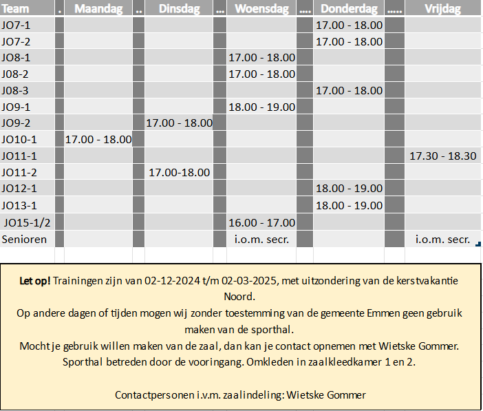 zaalindeling 2024 2025